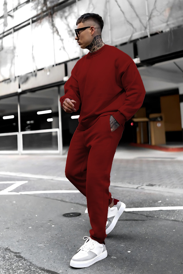 Men's Oversize 3 Thread Basic Unprinted Straight Tracksuit Set