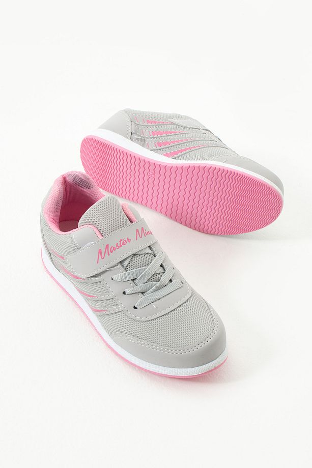 Çocuk Buz Pembe Bağcıklı Tek Cırtlı Esnek Hafif Nefes Alabilen Unisex Fileli Sneaker Spor Ayakkabı - 5