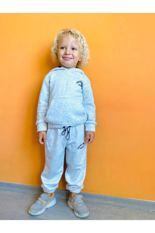 Boy's Gray Hooded Sweat Tracksuit Set