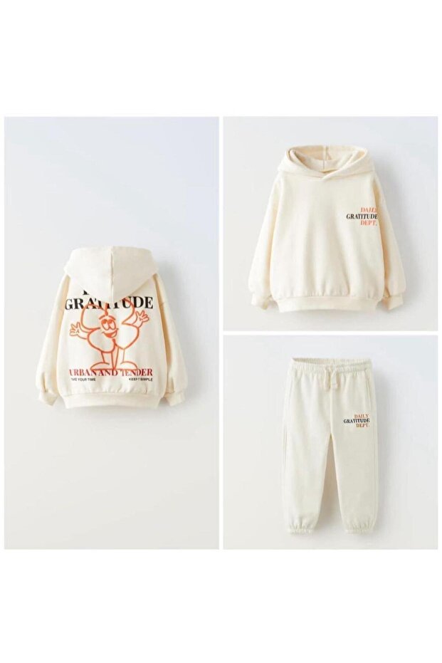 GIRL'S FLOWER PRINTED HOODED BOTTOM TOP Tracksuit Set