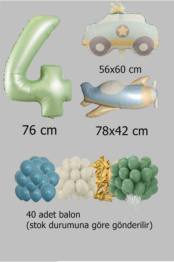Retro Renk Uçak Polis Arabalı Folyo Balon Seti Parti Eğlence Kutlama - 2