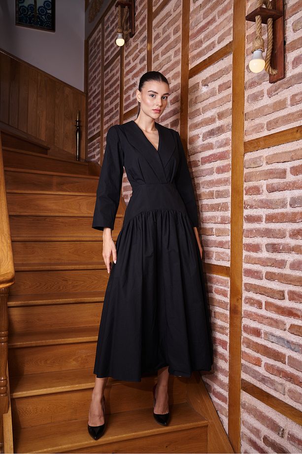 Nancy Elbise V Yaka Midi Kadın Elbise - 3