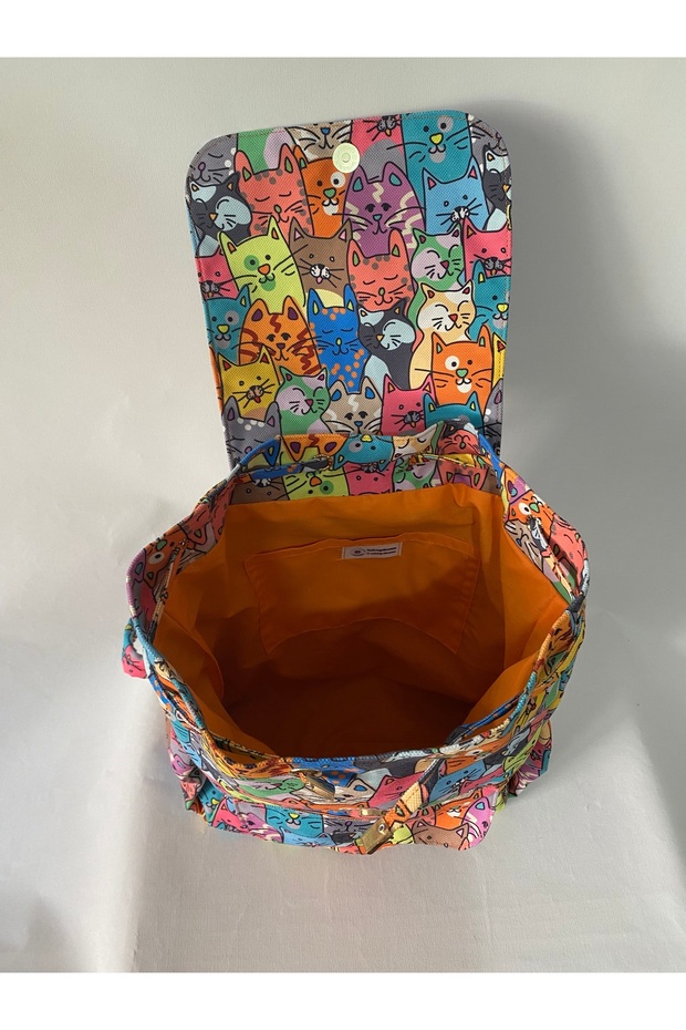 حقيبة ظهر متعددة الجيوب مع قطة برتقالية - 5