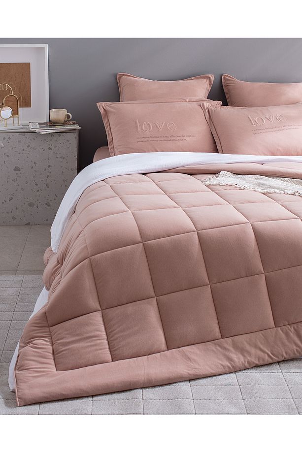 Bobigny Çift Kişilik Pamuklu Supersoft Comforter Set - Pudra - 3