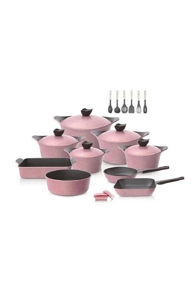Aeni,Cooking set 20pcs,Die cast aluminum,Ecolon coating,non stick,Pink Marble color.