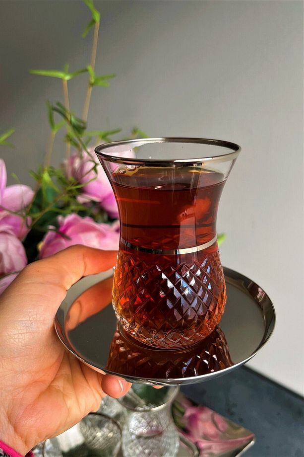 Kare Dekor Gümüş Ajda 6 Adet Çay Bardağı Paşabahçe 160 Cc - 4