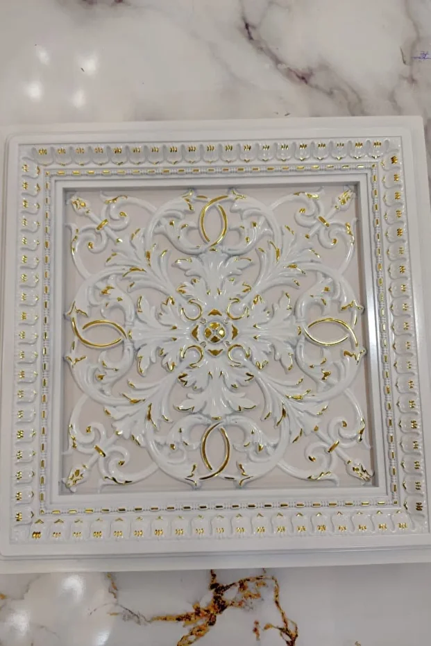 Saray Tavan 60 Cm Beyaz Altın Dekoratif Saray Tavan Paneli Asma Tavan Uyumlu - 4