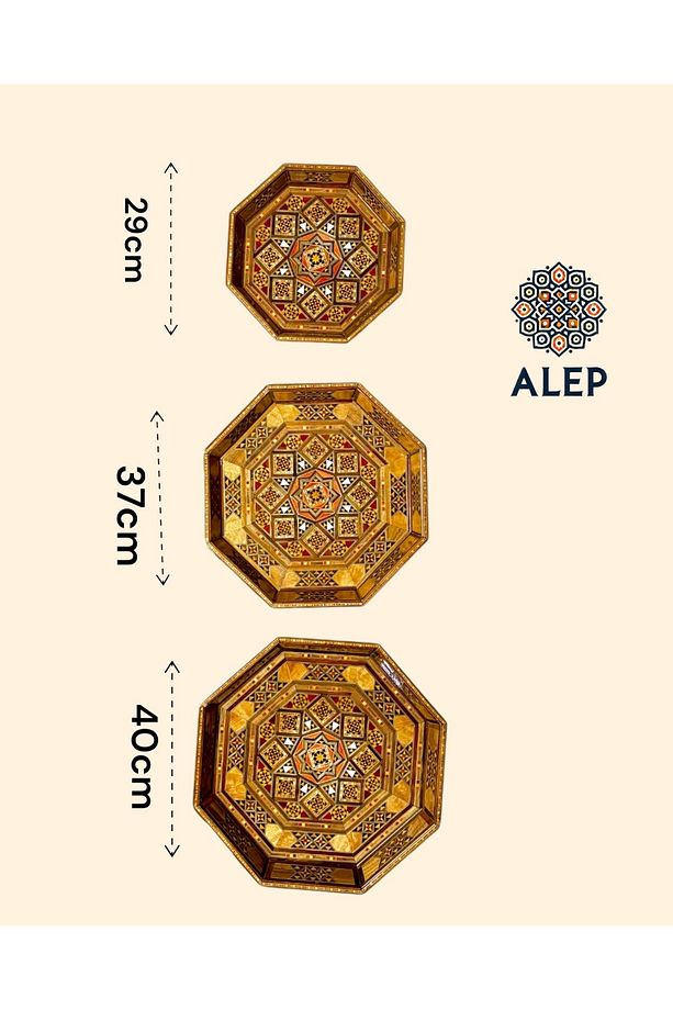 Ahşap Mozaik 3'lü Tepsi Seti (EL YAPIMI) - 5