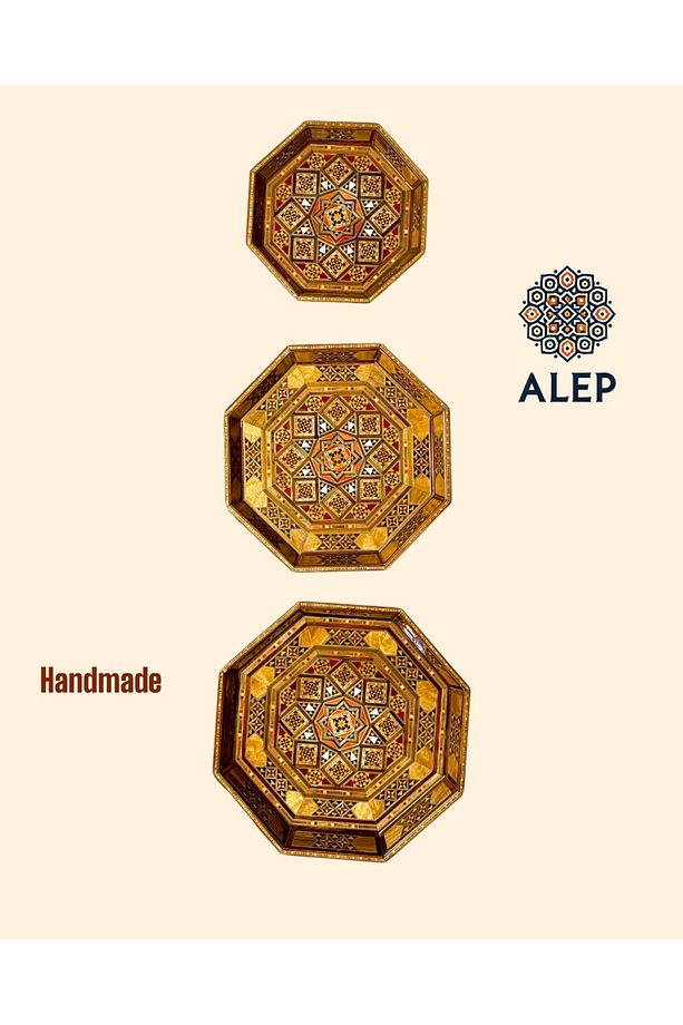 Ahşap Mozaik 3'lü Tepsi Seti (EL YAPIMI) - 1