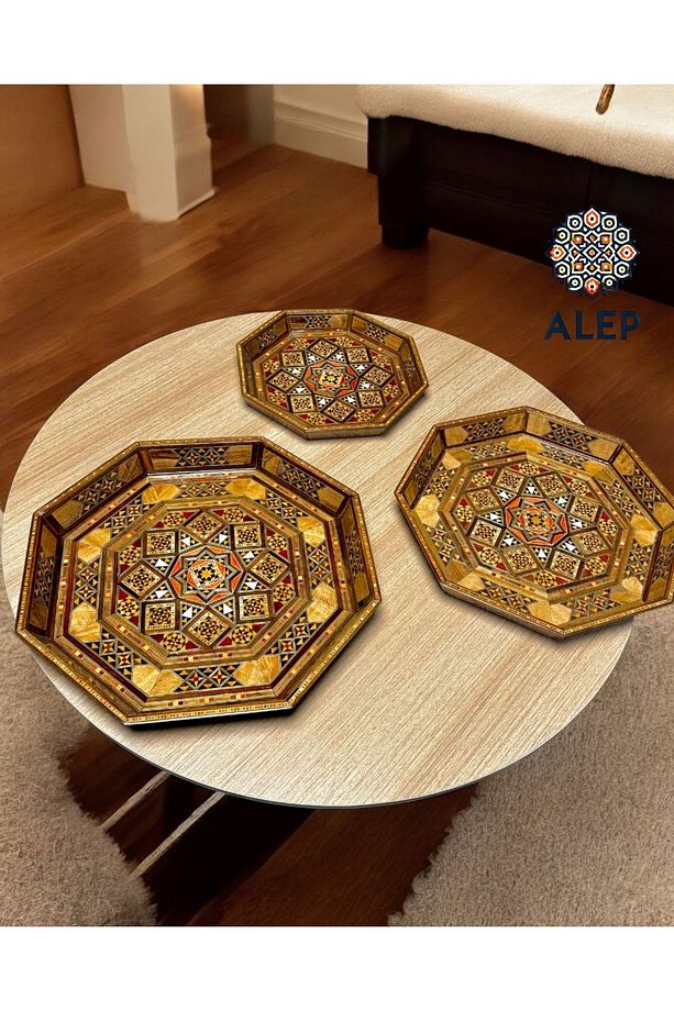 Ahşap Mozaik 3'lü Tepsi Seti (EL YAPIMI) - 3