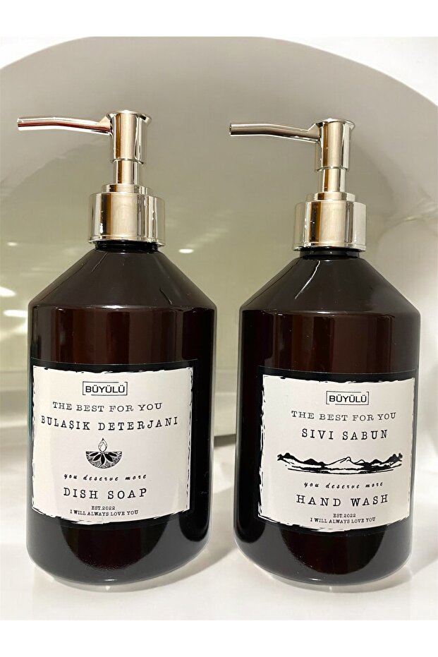 Amber 500 ml Plastic 2-Piece Liquid Soap Dispenser & Dishwashing Liquid Dispenser