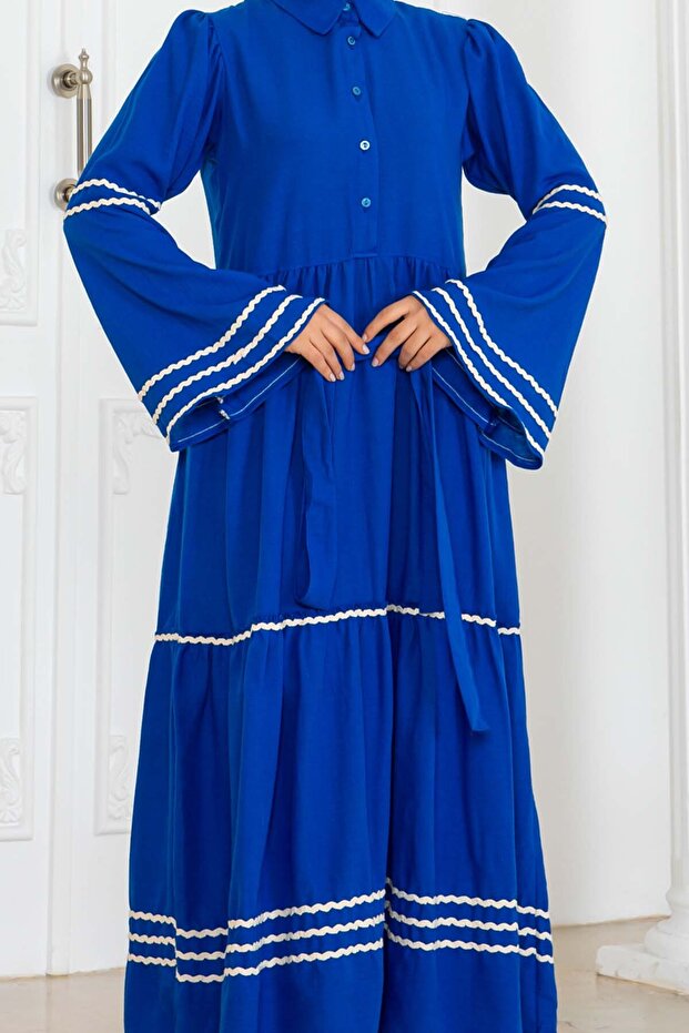 Biyeli Elbise Saks Mavisi 2035 - 4