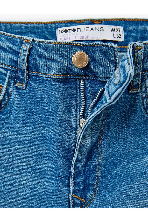 Yüksek Bel İspanyol Paça Denim Pantolon - Kick Flare Jeans - 5