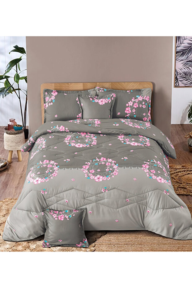 طقم لحاف مكون من 4 قطع بمقاس واحد، ملاءة سرير أنيقة وخفيفة الوزن، مناسب لجميع المواسم - 1