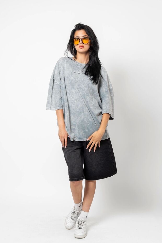 "V2" Dimension Printed Animal Pattern 24/1 Oversize Unisex Washable White Tshirt