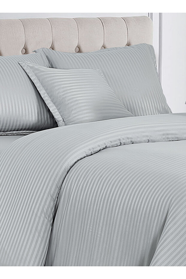 Hotel Stripe soft Comforter Set, Single Size (160X210 CM) 4 Pieces, Horizontal Striped Pattern - 7