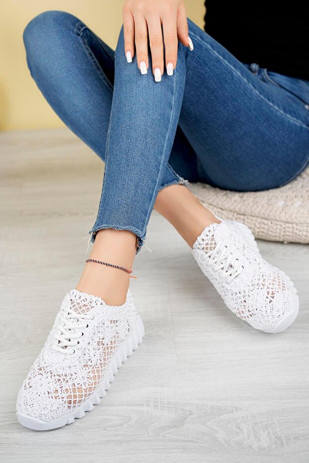 Knit Patterned Sneakers C White Textile