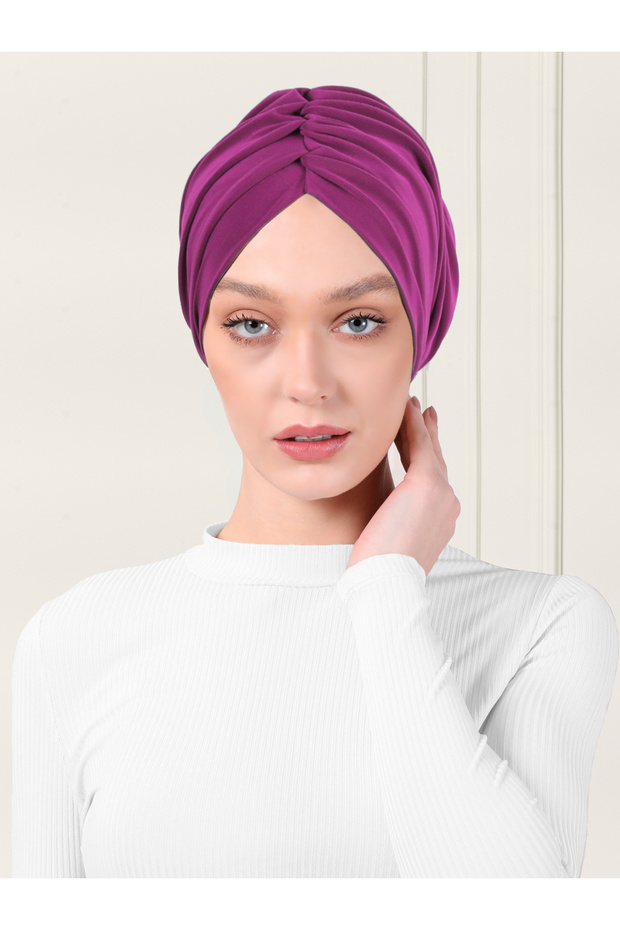 Plain Drawstring Practical Hijab Bonnet - Violet - 1