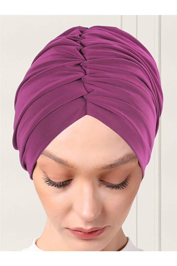 Plain Drawstring Practical Hijab Bonnet - Violet - 4