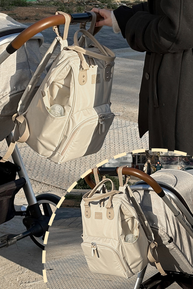 Paris X Pro  Kadın ve Anne Bebek Bakım Sırt Çantası Beige - 9