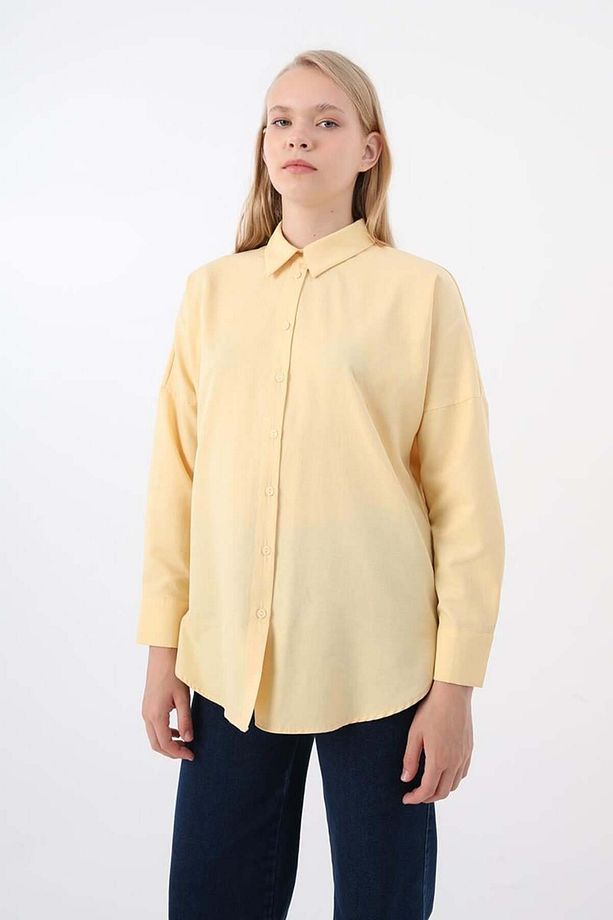 Açık Sarı-Oversize Basic Gömlek - 5