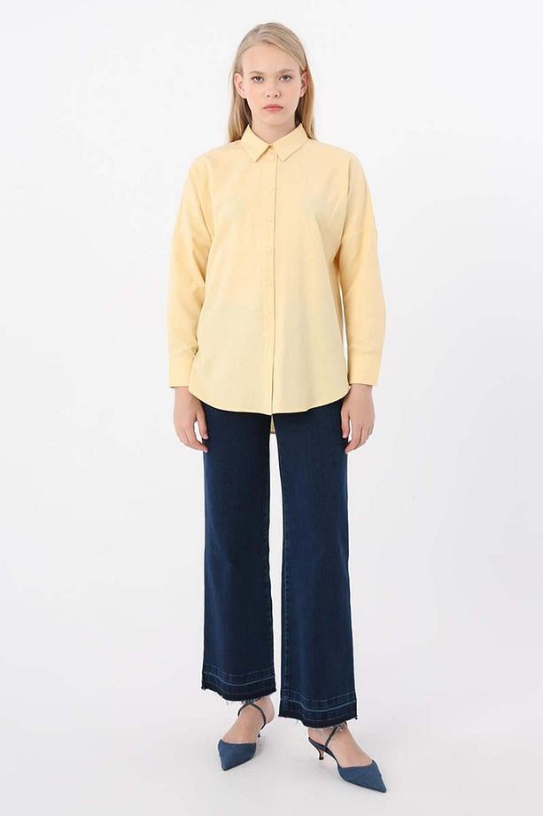 Açık Sarı-Oversize Basic Gömlek - 2