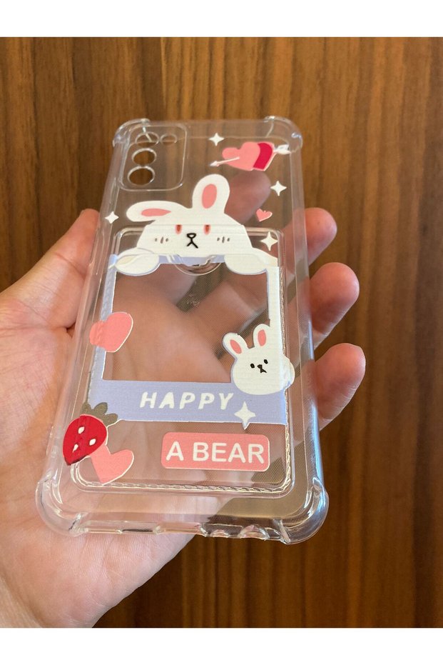 Galaxy A16 Compatible Happy Bear Printed Transparent Silicone Phone Case with Card Holder