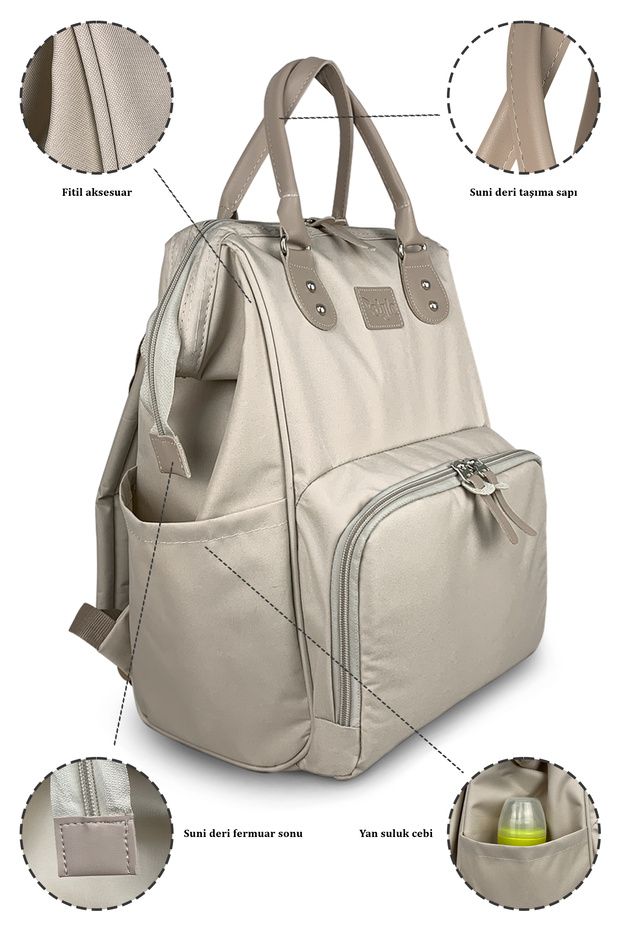 Paris X Pro  Kadın ve Anne Bebek Bakım Sırt Çantası Beige - 5