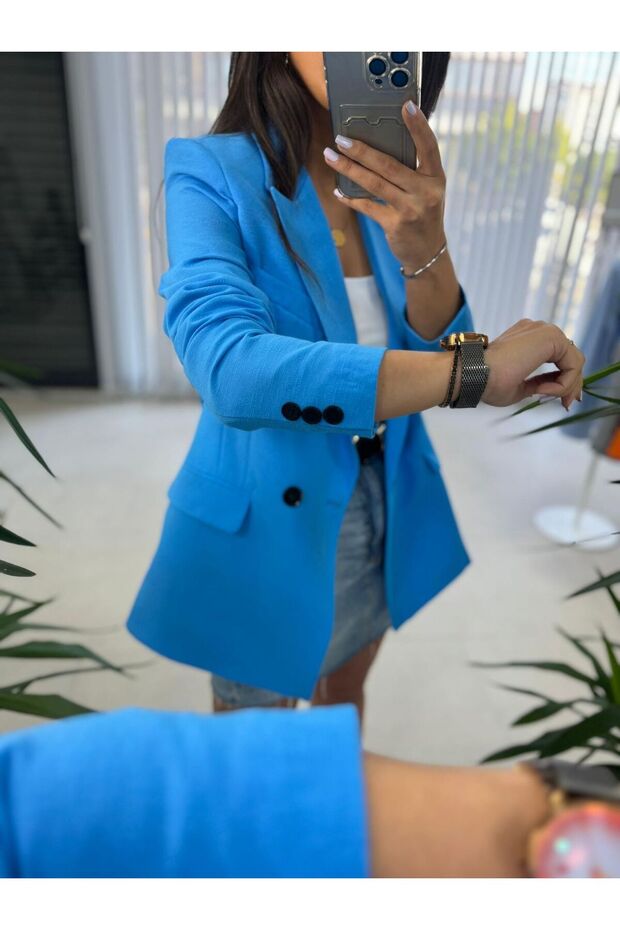 Modrá ľanová bunda Foo - 6