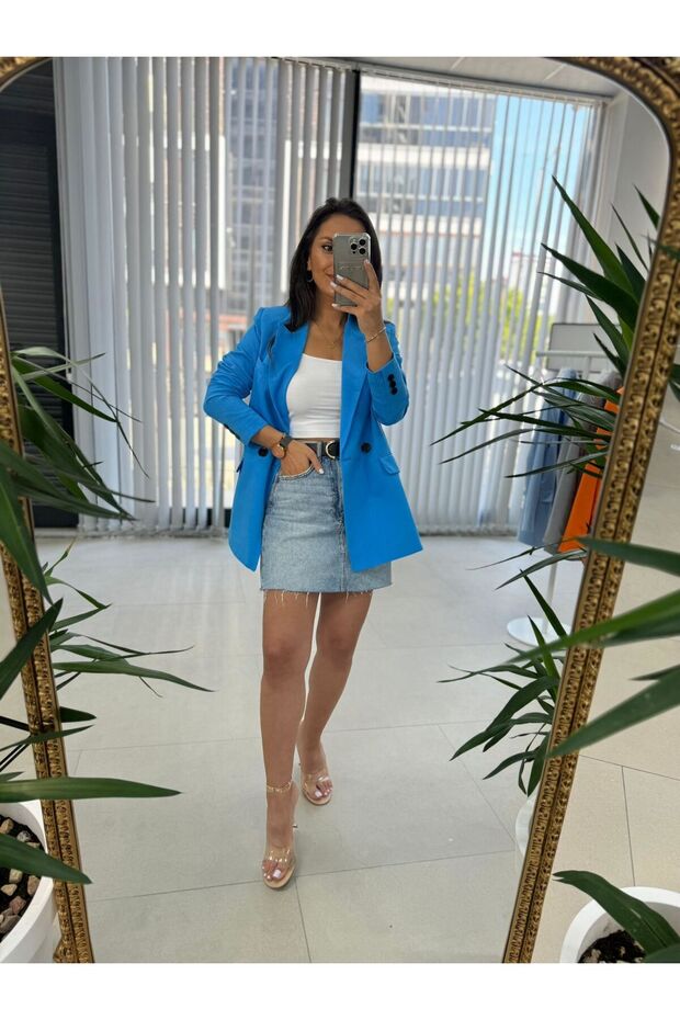 Modrá ľanová bunda Foo - 2