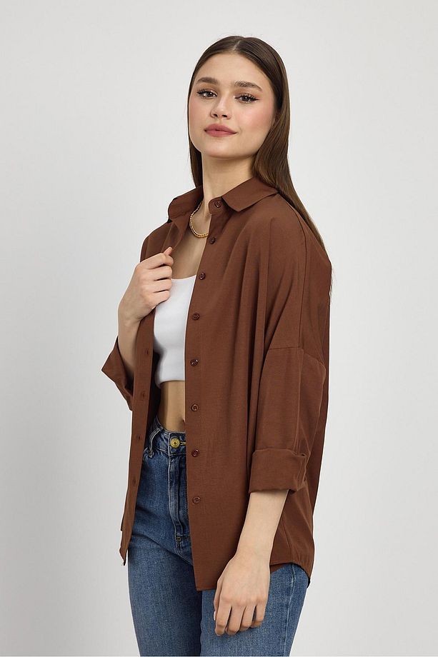 Acı Kahve Relaxed Fit Rahat Kesim Basic Gömlek - 6621a - 3