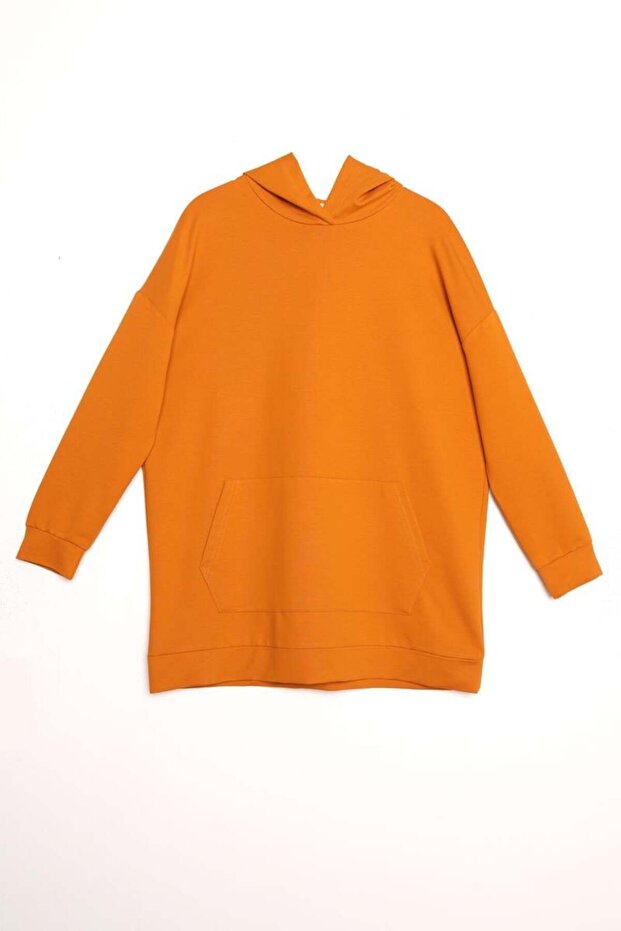 Turuncu-Kapüşonlu Sweat Tunik - 5