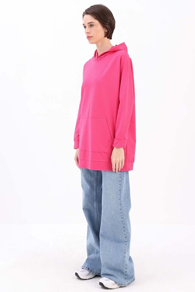 Fuşya-Kapüşonlu Sweat Tunik - 3