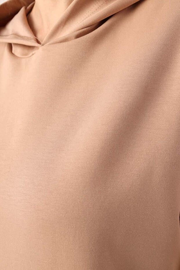 Bej-Kapüşonlu Sweat Tunik - 5