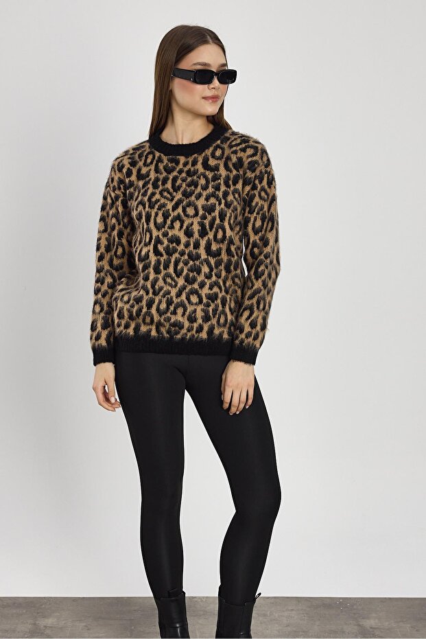 6702 Leopar Desen Kazak Bej - 6