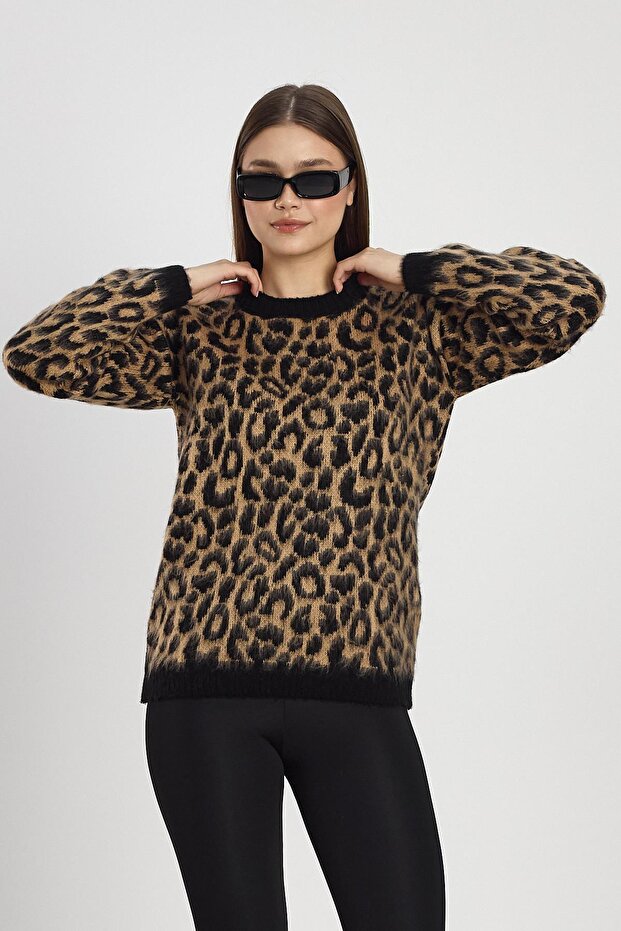 6702 Leopar Desen Kazak Bej - 3