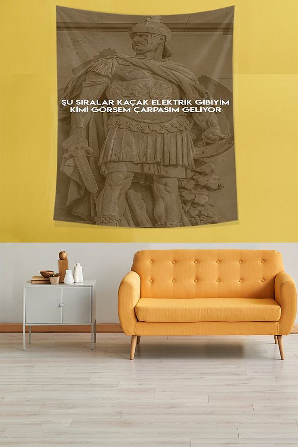 Mizahi Aforizma Trip Heykel Sanatsal Yazısı Leke Tutmaz Kumaş Duvar Örtüsü Duvar Halısı Tapestry - 2