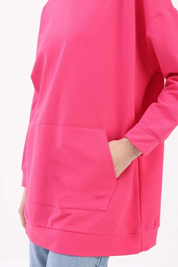 Fuşya-Kapüşonlu Sweat Tunik - 5