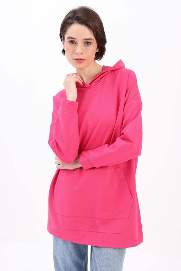 Fuşya-Kapüşonlu Sweat Tunik - 1