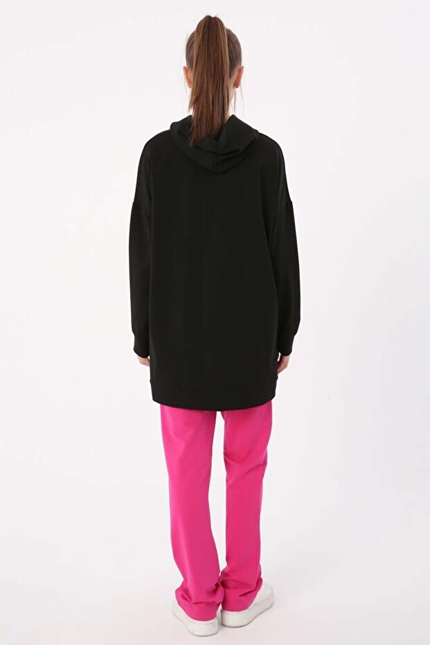 Siyah-Kapüşonlu Sweat Tunik - 4