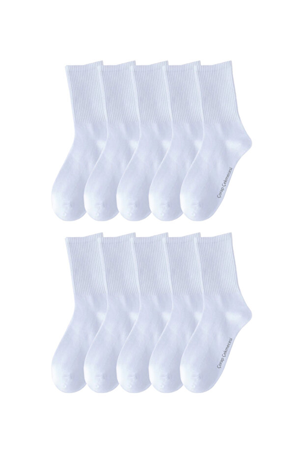 10'lu Düz Beyaz Tenis Çorap - 1