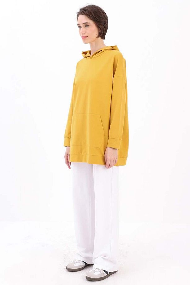 Sarı-kapüşonlu Sweat Tunik - 3