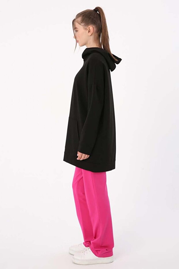 Siyah-Kapüşonlu Sweat Tunik - 3