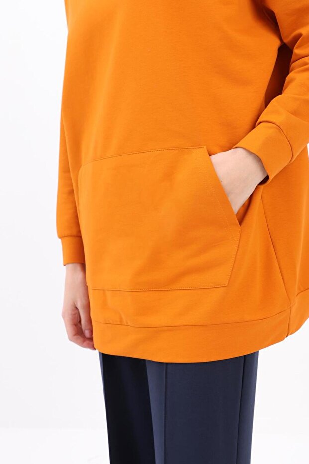 Turuncu-Kapüşonlu Sweat Tunik - 4
