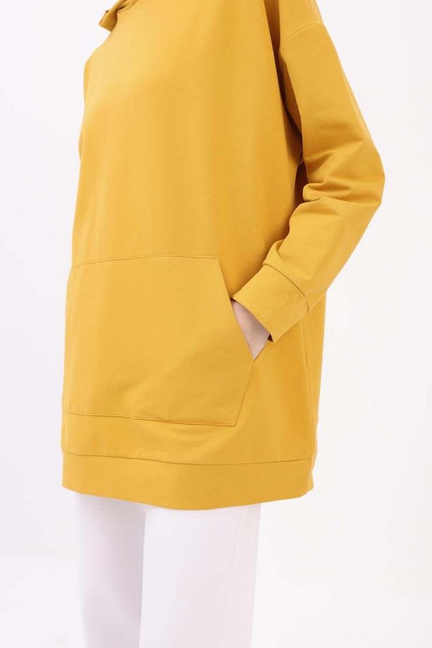 Sarı-kapüşonlu Sweat Tunik - 5