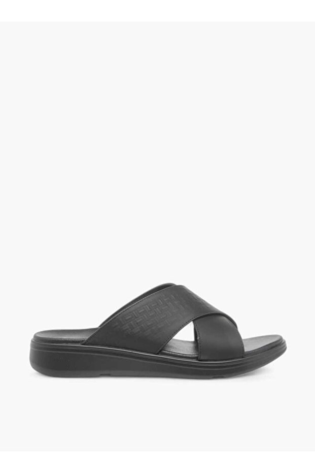Textured Slip-On Cross Strap Sandals - 2