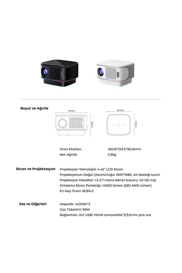 İphone-Android Görüntü Aktarım Wİ-Fİ 5gz Kablosuz 4K Desteği Otomatik Netleme Projeksiyon Cihazı - 8
