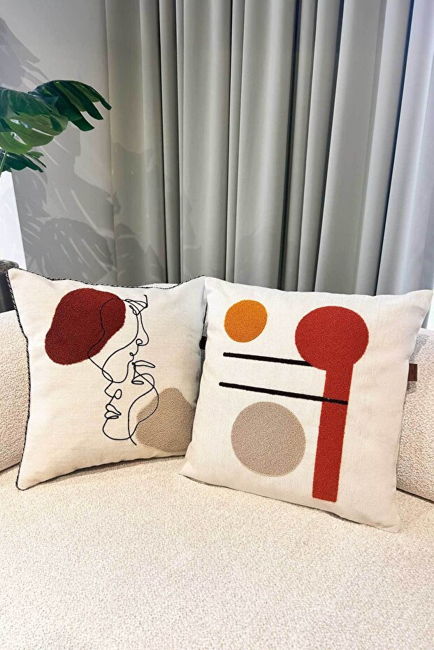 Modern Nordic Tufting Punch Embroidered Linen Blended Double Throw Pillow Cover Living Room Decor (45X45 cm)