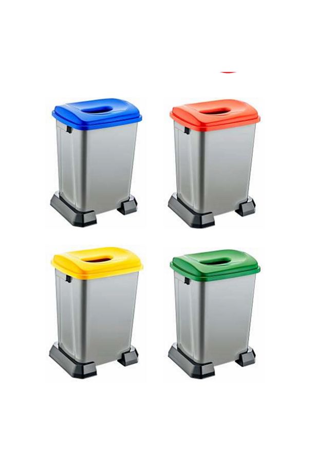 Geri Dönüşüm Kutusu Kağıt Atık Plastik Atık Cam ve Sıfır Atık Kutuları 4 lü Set 50 Lt - 1