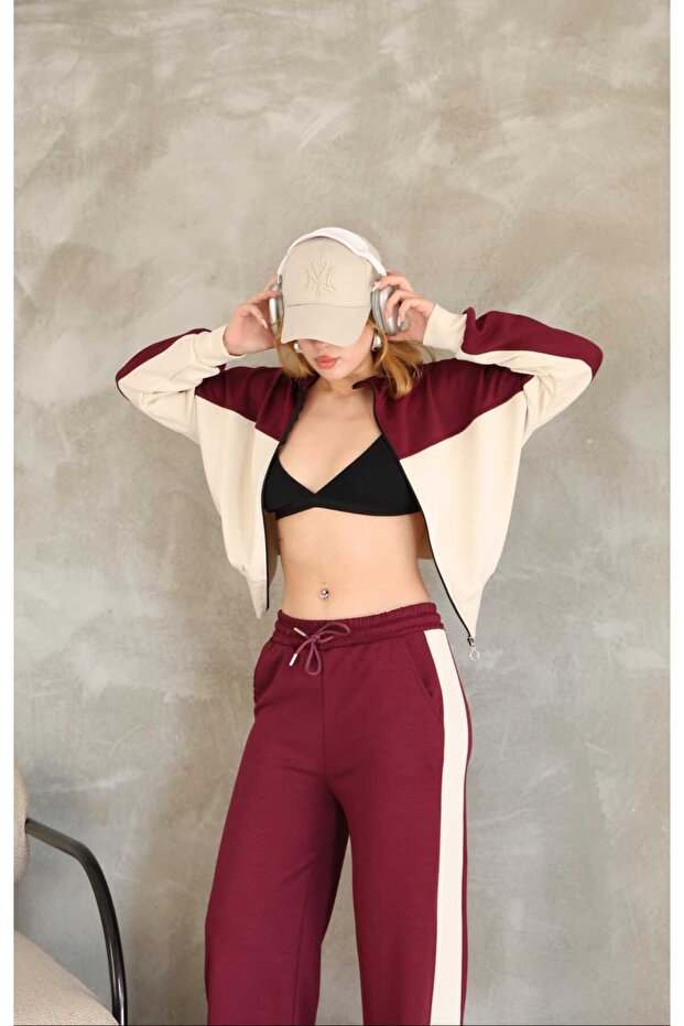 PANELED ZIP-UP WIDE-LEG MODAL FABRIC TRACKSUIT SET
